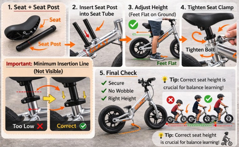 Balance bike seat installation guide – correct seat height adjustment for toddler UK